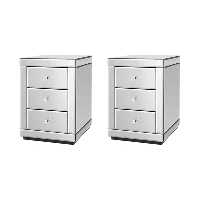Artiss 2x Mirrored Bedside Table Drawers Side Table Storage Nightstand Silver • $304.95