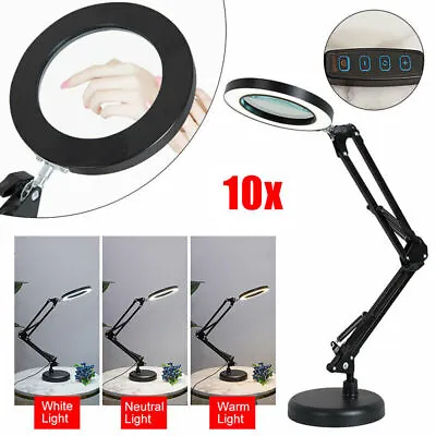 $35.99 • Buy LED Magnifier Desk Lamp 10X Magnifying Glass Table Light Reading Lamp With Base