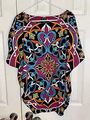 Nicole Miller Colorful  Shirt Sleeve Top Blouse Women’s Large • $12.99
