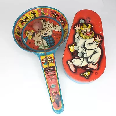 Lot Of 2: Vintage Clown Party Noisemakers Tin Wood US Metal Toy Mfg & T Cohn Inc • $14.88