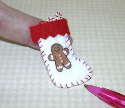 Miniature GINGERBREAD Man Stocking WHITE W/RED Cuff: DOLLHOUSE Christmas 1:12 • $4.49