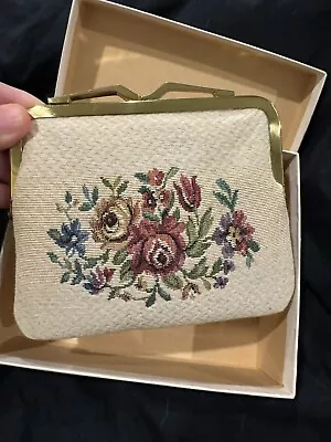 Vintage Needlepoint Floral Embroidery Small Clutch • $100