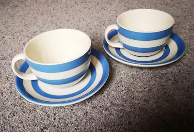 A Pair Of T.G. Green Blue Cornishware Cups And Saucers TTC Stamp • £10