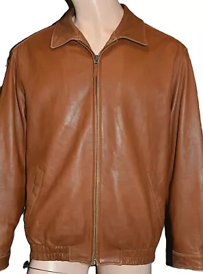 Daniel Cremieux Collection Soft Lambskin Leather Jacket Sz L Brown Bomber Flight • $59.95