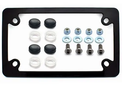 Vivid Black Motorcycle License Plate Tag Frame Kit Stainless Screws & Black Caps • $16.95