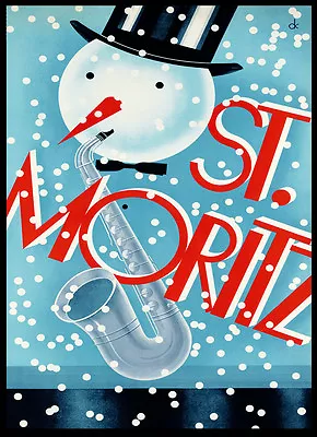 Snow Boy Playing Jazz St. Moritz Switzerland Ski Vintage Poster Repro FREE SH • $17.90