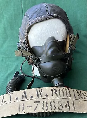 WW2 US Army Air Force Leather Type A11 Flying Helmet  XL & A14 Oxygen Mask Named • $86