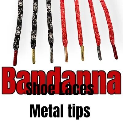 Strings 8mm Wide 45  Long. Bandanna Shoe Laces Metal Tips. Great Quality! • $7.59