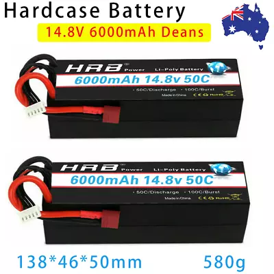 2PCS HRB 14.8V 6000mAh 50C 4S Lipo Battery Hardcase Dean For RC Car Buggy Truck • $83.99