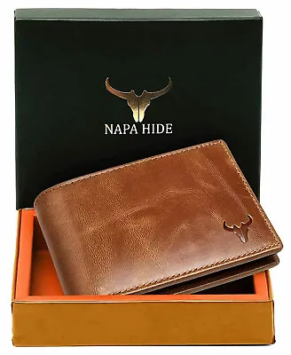 $23.25 • Buy Genuine Leather Bifold Wallets For Men RFID Blocking Slim (MENS BROWN WALLET)