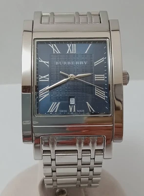 $248.24 • Buy BURBERRY 15287 BU1551 Men's Used Watch Quartz Date Square Blue Dial Silver