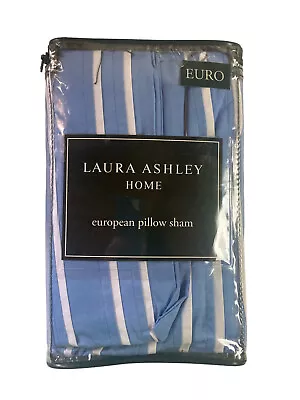 Vintage Laura Ashley Euro Sham European Blue & White Striped 26 X26  New Cotton • $23.99