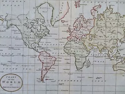 World Map Mercator's Projection C. 1790's Capt. Cook Death Map W/ Hand Color • $78.40