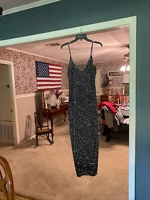 VTG Lawrence Kazar  Evening Gown Small Black 100% Silk Bead Sequin - Sleeveless • $125