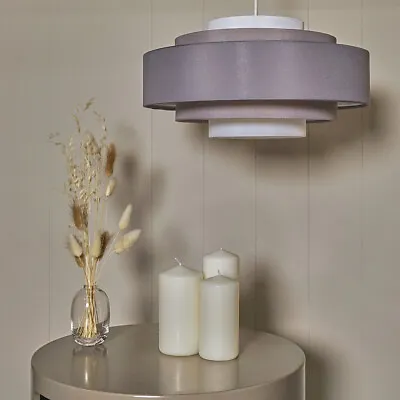 35cm Tiered Ceiling Pendant Light Shade Easy Fit Fabric Lampshade LED Bulb Lamp • £17.99