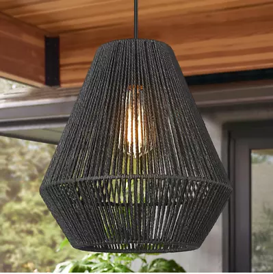 ELYONA Modern Woven Pendant Light Fixtures 7  Farmhouse Coastal Hang Lamp- BLACK • $9.76