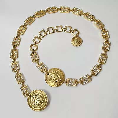 Gianni Versace Medusa Rhinestone Chain Belt Gold • $640