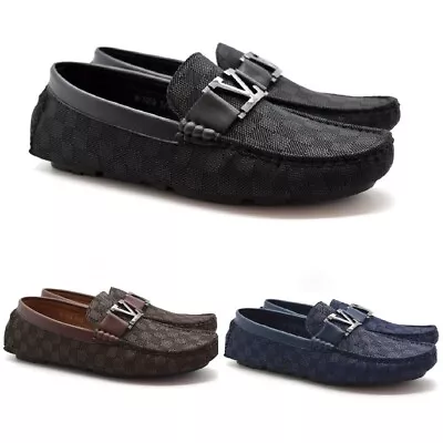 Mens Loafer Moccasin Driving Slip On Casual Boat Deck Designer Buckle Shoes Size • £18.99