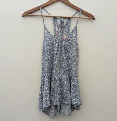 Mossimo Supply Co. Blue & Pink Floral Flowy Strappy Racerback Tank Top Size S • $5.99
