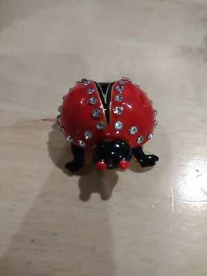 $12 • Buy Bejeweled   Red Ladybug   Hinged Metal Enameled Rhinestone Trinket Box