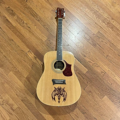 $50 • Buy First Act Acoustic Guitar (Model MG412) Early 2000s Hand Drawn Dragon Decal