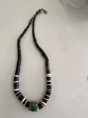 Traditional Vintage Santo Domingo Turquoise Shell Sterling Silver Necklace • $200