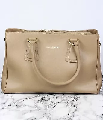 Vintage Russell & Bromley Tan Beige Leather Bowling Twin Handle Hand Bag • £59.99