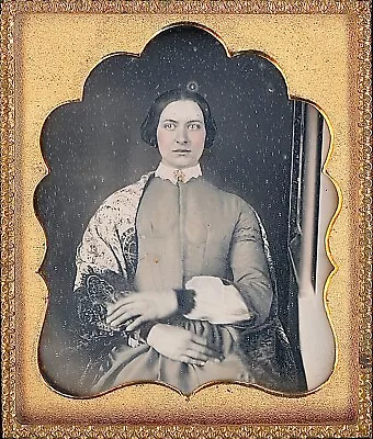 Pretty Light Eyed Young Lady Shawl Window? Tinted 1/6 Plate Daguerreotype S253 • $161.25