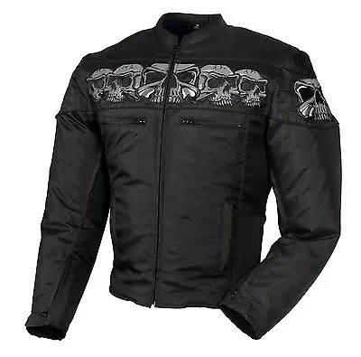 Men's Textile Vented Motorcycle Jacket W/ Reflective Skull Design  Front & Back • $99.99