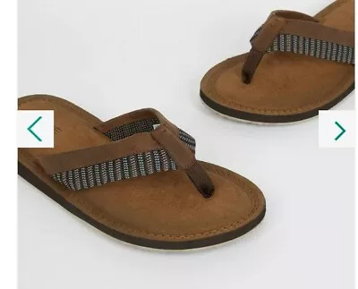 Mens Maine Toe Post  Flip Flops   Sandals Leather Effect Size 10 Brown Rrp £28  • £15.99