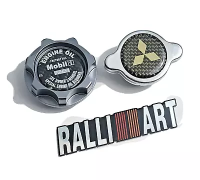 Oil Cap Mobile 1 + Radiator Cap Carbonfiber For Mitsubishi Eclipse Lancer Evo 7 • $36.95