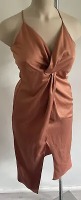£10.92 • Buy Twist Front Dress TOPSHOP Ruched Strappy Cami Burnt Orange UK12 Midi Party 