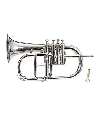 FLUGEL HORN 4 VALVE  Nickel Bb PITCH WITH FREE HARD CASE Mouthpiece • $166.16