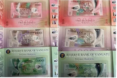 Vanuatu Set 3 Banknotes 200 1000 2000 Vatu 2014 UNC Polymer Folder Low Serial # • $2499