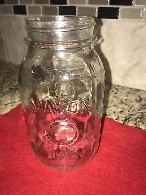 Vintage Magic (Button) Mason Jar Quart Cup Ounce & ML Measures On Sides Of Jar  • $5