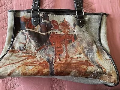 MONTANA WEST LARGE WESTERN Canvas Horse Tote Purse Handbag Weekender Bag • $39