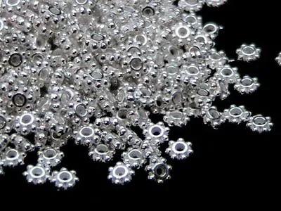 £1.99 • Buy 100 Pcs -  4mm Silver Plated Daisy Spacer Beads Jewellery Craft Beading B15