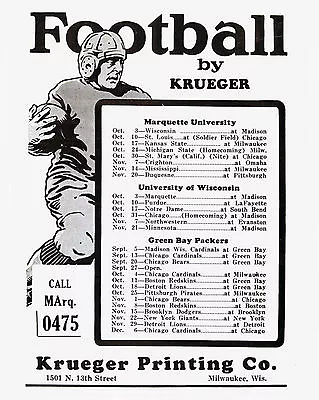 1936 Green Bay Packers U.of Wisconsin Marquette U. Schedule Poster 8x10 Photo • $6.99