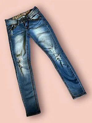 Dollhouse Women Destroyed Size 3 Skinny Jeans English Union Jack On Back Pockets • £23.74