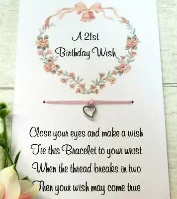 21st Birthday Wish Bracelet Family Friendship Gift Card Tibetan Heart Charm 13th • £3.45