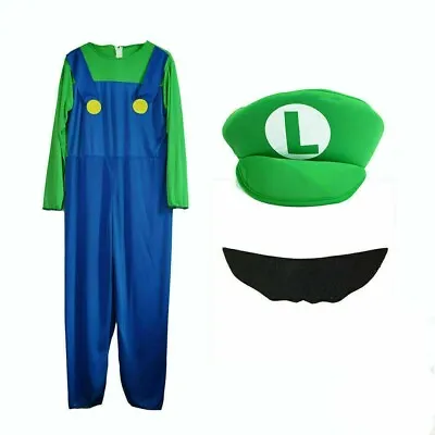 Mens Adult Super Mario Fancy Dress - Luigi Costume Size Medium • £9.99