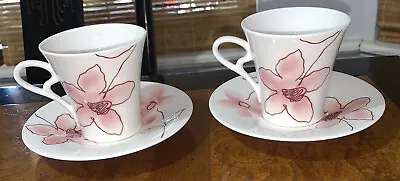 Set Of ( 2 ) Matching HAENGNAM Prime Bone China Mugs / Saucers Korea • $32.73