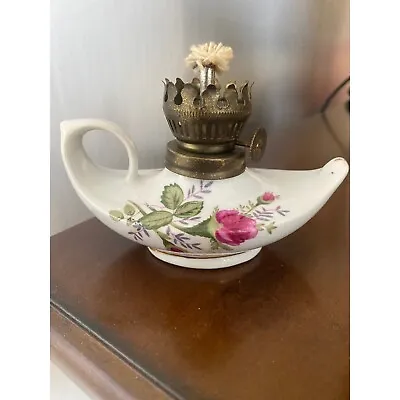 Vintage Porcelain Floral Mini Oil Lamp Genie Lamp Aladdin Lamp • $16