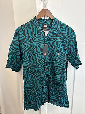 New Dickies Shirt Mens Medium Pocket Button Up Short Sleeve Pattern Zebra • $24.99