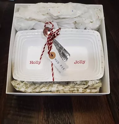 MUD PIE Christmas Holly Jolly Double Section Server W 2 Stamped Spoons See Photo • $10.95