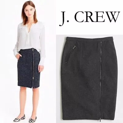 J. Crew Asymmetrical Zip Pencil Skirt In Wool Gray Size 0 • $31.35