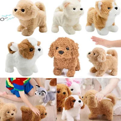 Puppy Barking Robot Fluffy Plush Walking & Tail Wagging Dog Toy Electronic Pet • £8.54