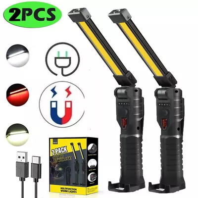 2Pack Magnetic Rechargeable COB LED RED Work Light Lamp Flashlight Folding Torch • $15.89