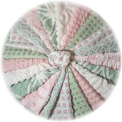 Vintage Chenille Bedspread Quilt Fabric Square Block Kit 21 6 In Mint And Pink • $30.99