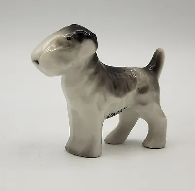 Vintage Ceramic Porcelain Airedale Welsh Terrier Dog Gray White Mini Figurine • $0.99